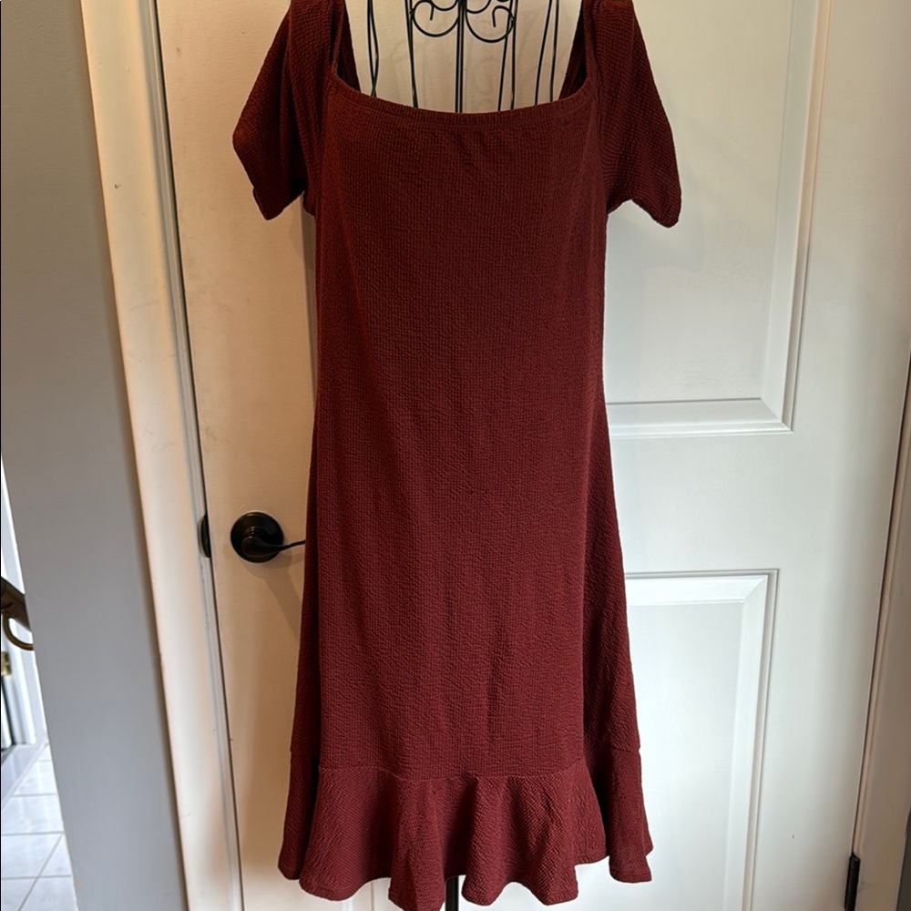 VCG  Torrid Brick Red Smocked Off Shoulder Bodycon Dress - Picture 2 of 9